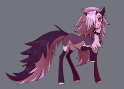 Size: 3233x2323 | Tagged: safe, artist:1an1, demon, demon pony, hellhound, pony, blushing, chest fluff, choker, hair over one eye, hellaverse, hellborn, hellhound pony, helluva boss, high res, hoof hold, looking at you, loona (helluva boss), pale belly, ponified, raised hoof, red eyes, spiked choker, standing