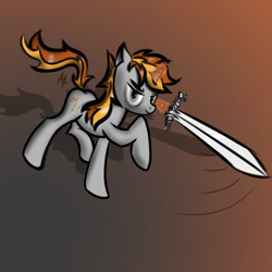 Size: 1280x1280 | Tagged: safe, oc, oc only, oc:wrought alloy, pony, unicorn, butt, female, gradient background, longsword, mare, sword, weapon