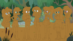 Size: 2264x1274 | Tagged: safe, anonymous artist, edit, part of a set, applejack, fluttershy, pinkie pie, rainbow dash, rarity, sci-twi, sunset shimmer, twilight sparkle, equestria girls, equestria girls series, g4, bog, covered in mud, forest, happy ending, humane five, humane seven, humane six, mud, mud edit, muddy, quicksand, rescue