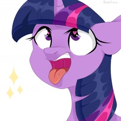 Size: 1032x1030 | Tagged: safe, artist:shiny-dust, twilight sparkle, pony, g4, ahegao, bust, drool, heart eyes, open mouth, portrait, simple background, solo, tongue out, white background, wingding eyes