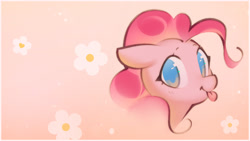 Size: 2142x1205 | Tagged: safe, alternate version, artist:mirroredsea, pinkie pie, pony, g4, :p, bust, cute, diapinkes, female, floppy ears, flower, looking at you, mare, portrait, solo, tongue out
