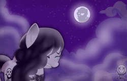 Size: 1118x714 | Tagged: safe, artist:amgiwolf, oc, oc only, oc:amgi, earth pony, pony, cloud, crying, earth pony oc, eyes closed, female, full moon, mare, mare in the moon, moon, night, outdoors, sad, stars