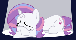 Size: 1202x640 | Tagged: safe, artist:drugzrbad, artist:jadeharmony, potion nova, pony, unicorn, g4, g4.5, my little pony: pony life, base used, eyes closed, fanfic art, female, g4.5 to g4, lying down, mare, prone, sad, solo