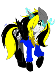 Size: 3000x4000 | Tagged: safe, artist:juliet-gwolf18, oc, oc only, oc:juliet, alicorn, pony, alicorn oc, clothes, cosplay, costume, eyelashes, female, glowing horn, grin, hoodie, hoof shoes, horn, mare, one eye closed, sans (undertale), smiling, solo, sombra eyes, undertale, wings, wink