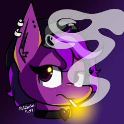 Size: 4000x4000 | Tagged: safe, artist:professionalpuppy, oc, oc only, oc:nightshade, pony, ear fluff, ear piercing, earring, jewelry, piercing, smoking, solo