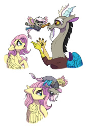 Size: 700x1022 | Tagged: safe, artist:celestial-rainstorm, discord, fluttershy, oc, oc:athena, draconequus, hybrid, pony, g4, female, interspecies offspring, male, offspring, parent:discord, parent:fluttershy, parents:discoshy, ship:discoshy, shipping, simple background, story included, straight, white background