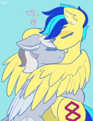 Size: 1911x2500 | Tagged: safe, artist:koapony, oc, oc only, oc:chrome finish, oc:koa, pegasus, pony, cuddling, hug