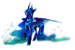 Size: 5906x3937 | Tagged: safe, artist:minelvi, oc, oc only, alicorn, pony, alicorn oc, colored hooves, ethereal mane, horn, raised hoof, signature, simple background, solo, starry mane, transparent background, wings