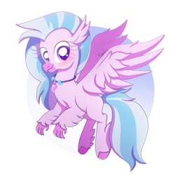 Size: 1024x1024 | Tagged: safe, artist:nnaly, silverstream, classical hippogriff, hippogriff, g4, female, signature, simple background, smiling, solo, sparkly eyes, spread wings, transparent background, wings