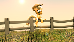 Size: 1920x1080 | Tagged: safe, artist:scratch_wub, applejack, earth pony, pony, g4, 3d, climbing, fence, outdoors, solo