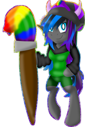 Size: 2000x3000 | Tagged: safe, artist:juliet-gwolf18, oc, oc only, original species, anthro, unguligrade anthro, arm hooves, clothes, hat, high res, horns, paintbrush, shorts, solo