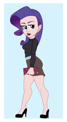 Size: 492x900 | Tagged: safe, artist:bubblenote, rarity, human, g4, breasts, busty rarity, clothes, dress, ear piercing, earring, female, high heels, humanized, jewelry, piercing, purse, shoes, simple background, solo, stiletto heels