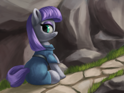 Size: 4000x3000 | Tagged: safe, artist:flusanix, maud pie, earth pony, pony, g4, clothes, dress, female, looking back, mare, sitting, solo