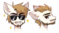 Size: 4096x2304 | Tagged: safe, artist:kirionek, oc, oc only, pony, beard, blonde, bust, ear fluff, facial hair, male, portrait, simple background, sketch, sketch dump, smiling, solo, stallion, sunglasses, white background