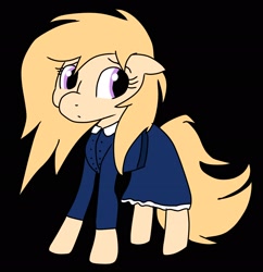 Size: 1980x2048 | Tagged: safe, artist:symphonydawn3, oc, oc only, oc:jackie spectre, earth pony, pony, black background, clothes, earth pony oc, female, looking back, mare, simple background, solo
