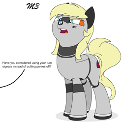 Size: 965x971 | Tagged: safe, artist:ethanchang, car pony, original species, pony, 1st awesome platoon, bmw, bmw m3, dialogue, female, mare, offscreen character, ponified, solo