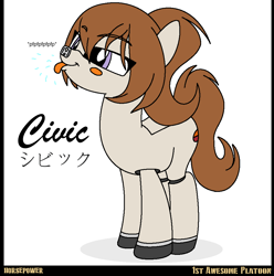 Size: 918x926 | Tagged: safe, alternate version, artist:ethanchang, oc, oc only, oc:civic, car pony, original species, pony, 1st awesome platoon, female, honda, honda civic, japanese, mare, ponified, raspberry, solo, tongue out