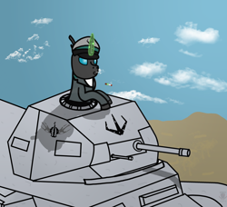 Size: 1280x1168 | Tagged: safe, artist:itshay, changeling, equestria at war mod, cigarette, glowing horn, hearts of iron 4, horn, magic, panzer ii, smoking, solo, tank (vehicle), telekinesis, wehrmacht, world war ii