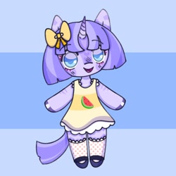 Size: 2000x2000 | Tagged: safe, artist:rabidmomento, oc, oc only, oc:moonlight meadow, unicorn, anthro, clothes, cute, dress, full body, high res, horn, oc please do not use, ocbetes, pastel, solo, unicorn oc