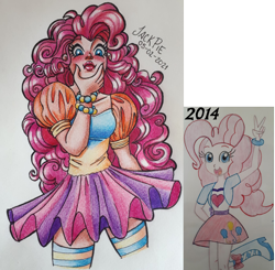 Size: 1792x1756 | Tagged: safe, artist:jack-pie, pinkie pie, human, equestria girls, g4, humanized, redraw, traditional art