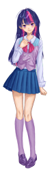 Size: 1290x4092 | Tagged: safe, artist:erim-kawamori, twilight sparkle, human, g4, clothes, humanized, shoes, simple background, skirt, socks, solo, thigh highs, transparent background, vest