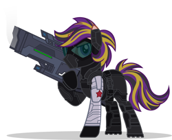 Size: 1280x1042 | Tagged: safe, artist:mlp-trailgrazer, oc, oc only, oc:brass scribe, pony, armor, broken horn, horn, male, simple background, solo, stallion, transparent background, weapon, winter soldier