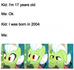 Size: 655x624 | Tagged: safe, granny smith, apple family reunion, g4, 2004, feeling old yet?, meme, ponified meme, young granny smith, younger
