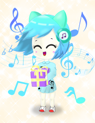 Size: 700x900 | Tagged: safe, dj pon-3, vinyl scratch, anthro, g4, chibi, cute, headphones, music notes, present, solo, vinylbetes