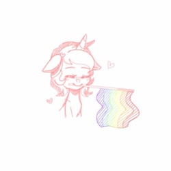 Size: 612x612 | Tagged: safe, artist:cinnavee, oc, oc only, pony, unicorn, bust, eyes closed, flag, gay pride flag, heart, horn, mouth hold, pride, pride flag, simple background, smiling, solo, unicorn oc, white background