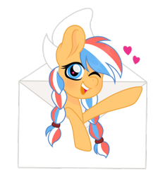 Size: 600x671 | Tagged: safe, artist:ninnydraws, oc, oc only, oc:ember, oc:ember (hwcon), pony, hearth's warming con, cute, envelope, heart, heart eyes, letter, netherlands, solo, wingding eyes