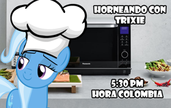 Size: 888x562 | Tagged: safe, trixie, g4, chef, colombia, microwave, spanish