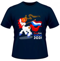 Size: 395x400 | Tagged: safe, oc, oc only, oc:stroopwafeltje, pony, 2021, clothes, netherlands, ponycon holland, shirt, solo