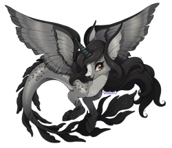Size: 917x788 | Tagged: safe, artist:tsurime, oc, oc only, merpony, seapony (g4), alternate forms, brown eyes, colored, commission, eyelashes, fins, fish tail, flowing mane, flowing tail, horn, seaponified, simple background, smiling, solo, species swap, spread wings, tail, toy, transparent background, wings