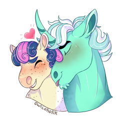 Size: 1500x1494 | Tagged: safe, artist:owlcoholik, bon bon, lyra heartstrings, sweetie drops, earth pony, pony, g4, blushing, bust, female, hoers, lesbian, portrait, ship:lyrabon, shipping, simple background, tongue out, transparent background