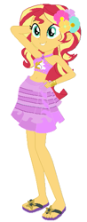 Size: 219x561 | Tagged: safe, artist:glittertiara, artist:selenaede, sunset shimmer, human, equestria girls, g4, base used, clothes, feet, female, flower, flower in hair, luau, pose, sandals, sarong, simple background, solo, swimsuit, white background