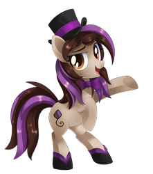 Size: 3221x3646 | Tagged: safe, artist:sorasku, oc, oc only, oc:bowtie, earth pony, pony, bipedal, bowtie, earth pony oc, female, hat, high res, looking at you, mare, open mouth, simple background, solo, top hat, transparent background, vector