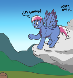Size: 3000x3200 | Tagged: safe, artist:applejackofalltrades, oc, oc only, oc:winged jay, pegasus, pony, blank flank, cloud, doodle, high res, on a cloud, scared, solo, wings