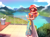Size: 1834x1348 | Tagged: safe, artist:sugarlesspaints, sunset shimmer, human, equestria girls, g4, alcohol, balcony, bottle, breasts, busty sunset shimmer, champagne, champagne bucket, champagne glass, champagne on ice, clothes, dress, ear piercing, earring, female, human coloration, jewelry, lake, looking at you, multiple variants, piercing, ring, scenery, smiling, solo, table, wine