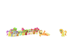 Size: 1024x521 | Tagged: safe, artist:starryoak, apple bloom, apple crumble, apple flora, apple mint, apple squash, apple top, applejack, babs seed, jonagold, lavender fritter, liberty belle, marmalade jalapeno popette, pomegranate (g4), red june, sweet tooth, tornado bolt, earth pony, pony, unicorn, g4, apple bloom's bow, apple family member, applejack's hat, background pony, bow, braided pigtails, braided tail, candy caramel tooth, cowboy hat, cutie mark, female, filly, freckles, grin, hair bow, hat, hurricane storm, mare, nose in the air, open mouth, simple background, smiling, transparent background, twisty doo, wip