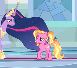 Size: 956x843 | Tagged: safe, edit, edited edit, edited screencap, editor:i-shooped-a-pwny, screencap, luster dawn, twilight sparkle, alicorn, pony, unicorn, derpibooru, the last problem, ball, confused, cropped, crown, cursed image, duo, duo female, ethereal mane, faic, female, hoof shoes, horn, horn cap, horn guard, horn impalement, hornball, indoors, jewelry, juxtaposition, mare, meme, meta, not salmon, older, older twilight, princess twilight 2.0, problem, regalia, smiling, starry mane, teeth, tennis ball, twilight sparkle (alicorn), wat