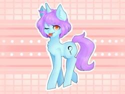 Size: 1024x768 | Tagged: safe, artist:cinnavee, oc, oc only, pony, unicorn, :p, abstract background, chest fluff, horn, one eye closed, solo, tongue out, unicorn oc, wink