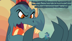 Size: 1280x720 | Tagged: safe, edit, edited screencap, screencap, dragon lord torch, princess ember, dragon, g4, gauntlet of fire, dialogue, dragoness, duo, father and child, father and daughter, female, male, text