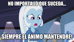 Size: 1280x720 | Tagged: safe, edit, edited screencap, screencap, trixie, equestria girls, g4, guitar centered, my little pony equestria girls: rainbow rocks, caption, dragon ball, dragon ball z, image macro, imgflip, ricardo silva, sad, spanish, text