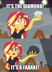Size: 500x683 | Tagged: safe, edit, edited screencap, screencap, sunset shimmer, equestria girls, equestria girls series, g4, opening night, caption, cropped, diamond, director shimmer, female, hamlet, it's a fake, meme, mighty morphin power rangers, opening night: sunset shimmer, quote, soliloquy, solo, text, william shakespeare
