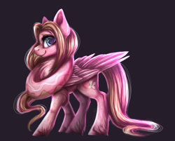 Size: 1280x1031 | Tagged: safe, artist:alissa1010, oc, oc only, oc:mio, pegasus, pony, black background, body freckles, chest fluff, donut, female, food, freckles, giant food, leg freckles, mare, simple background, solo, unshorn fetlocks