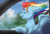 Size: 4250x2873 | Tagged: safe, artist:taytinabelle, rainbow dash, pegasus, pony, g4, behaving like a dog, blurry background, blushing, car, cheek fluff, chest fluff, cloud, cute, daaaaaaaaaaaw, dashabetes, eyes closed, female, floppy ears, happy, mare, open mouth, seatbelt, smiling, solo, spread wings, windswept mane, wings