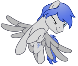 Size: 7770x6634 | Tagged: safe, artist:estories, oc, oc only, oc:music wave, pegasus, pony, g4, absurd resolution, flying, looking at you, male, one eye closed, simple background, smiling, solo, spread wings, stallion, transparent background, vector, wings, wink, winking at you