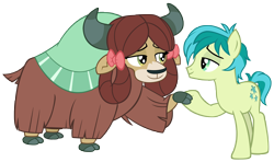 Size: 9685x5751 | Tagged: safe, artist:andoanimalia, sandbar, yona, earth pony, pony, yak, g4, the ending of the end, duo, female, male, ship:yonabar, shipping, simple background, straight, transparent background, vector