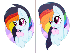 Size: 3441x2529 | Tagged: safe, artist:starshinesentry07, oc, oc only, oc:prism borealis dash, pegasus, pony, female, heart, high res, mare, offspring, parent:rainbow dash, parent:soarin', parents:soarindash, solo