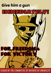 Size: 3120x4508 | Tagged: safe, artist:neither, changeling, equestria at war mod, axe, clothes, halberd, military uniform, poster parody, propaganda, propaganda parody, propaganda poster, soldier, style emulation, uniform, weapon